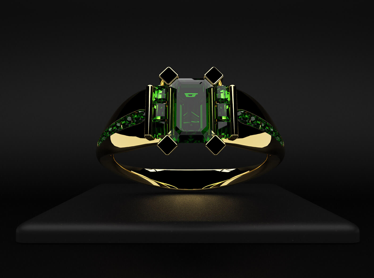 Emerald and Gold Engagement Ring