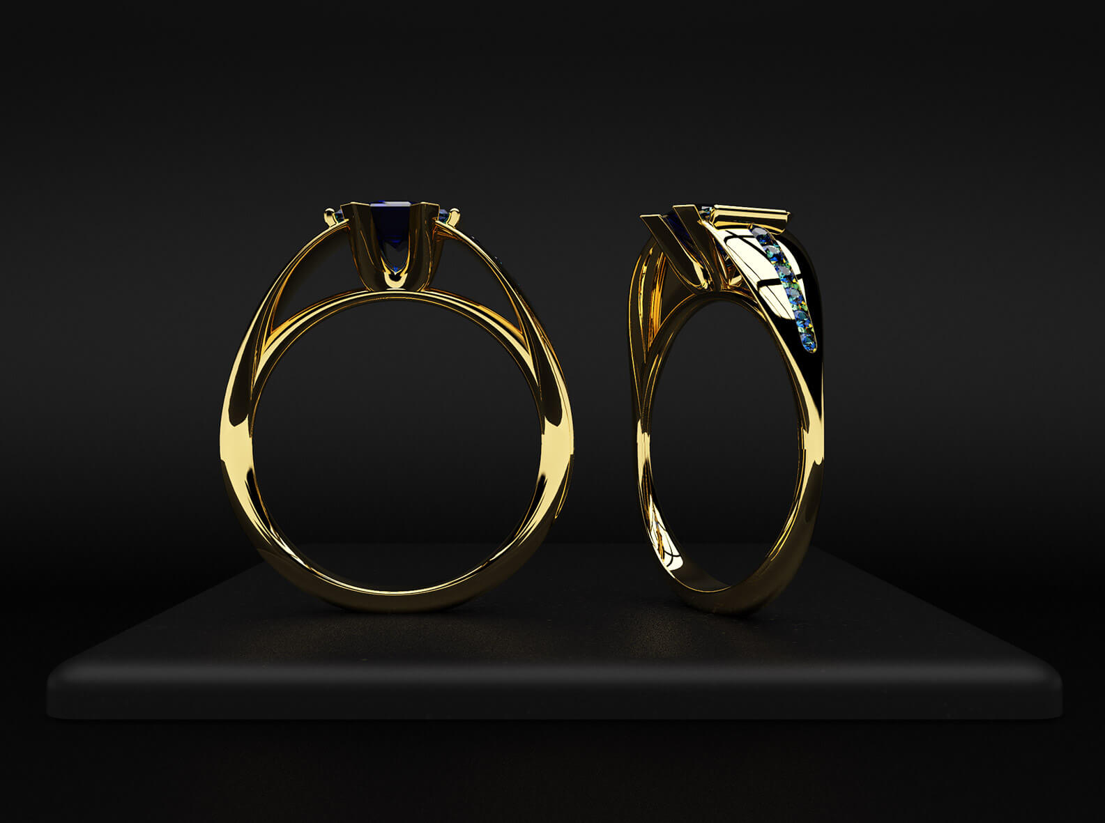 Sapphire, Aquamarine and Gold Engagement Ring