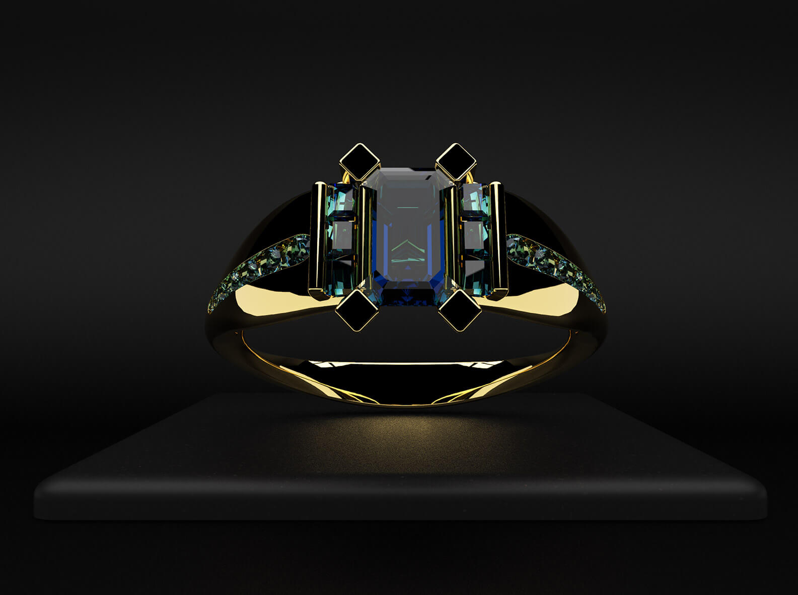Sapphire, Aquamarine and Gold Engagement Ring