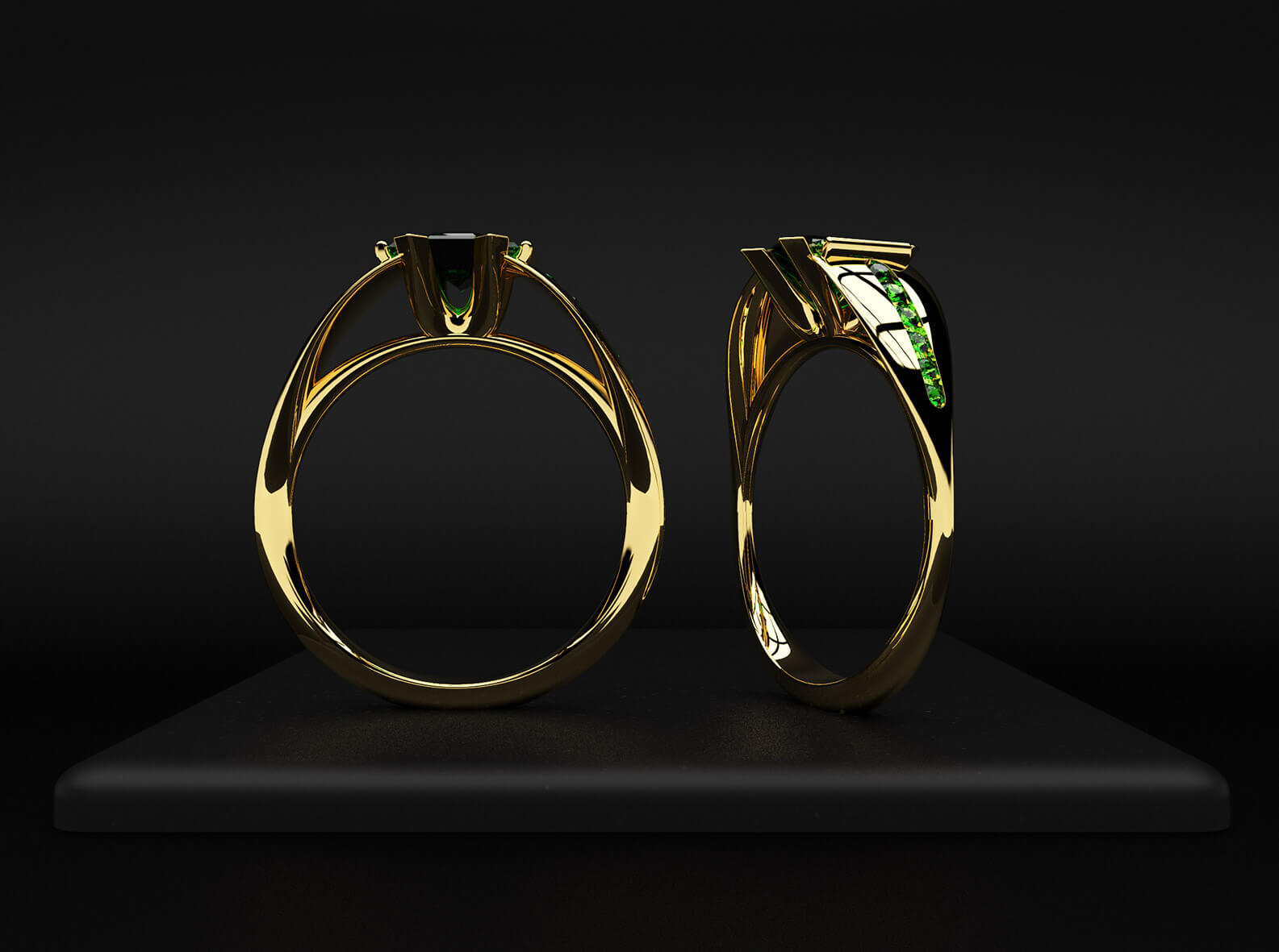 Emerald and Gold Engagement Ring
